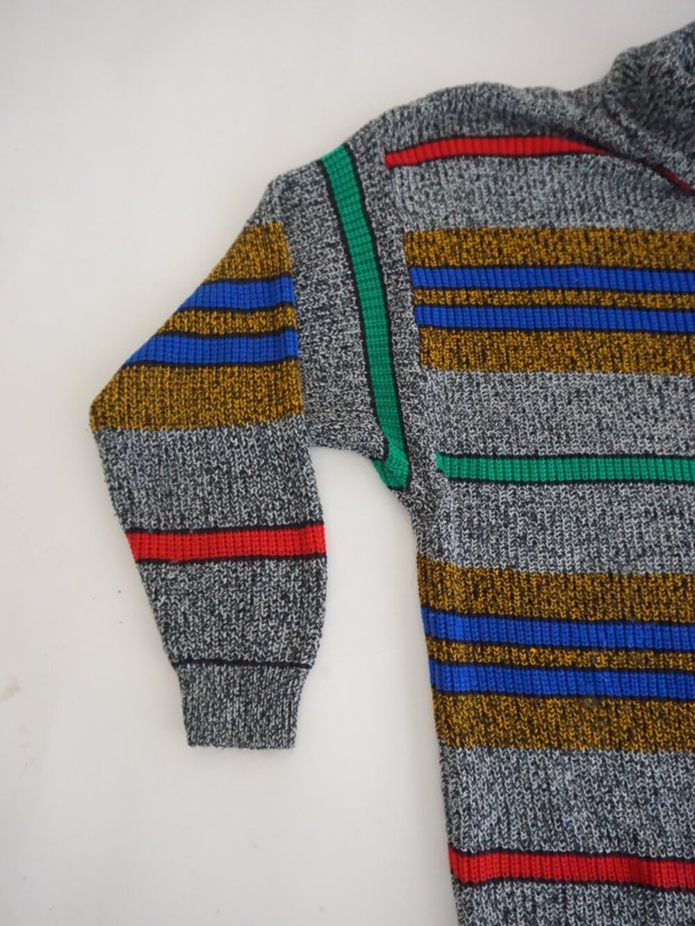 Vintage Gianni Grey Multicolor Striped Colourblock Chunky Knit Sweater 22/24 - Picture 7 of 10